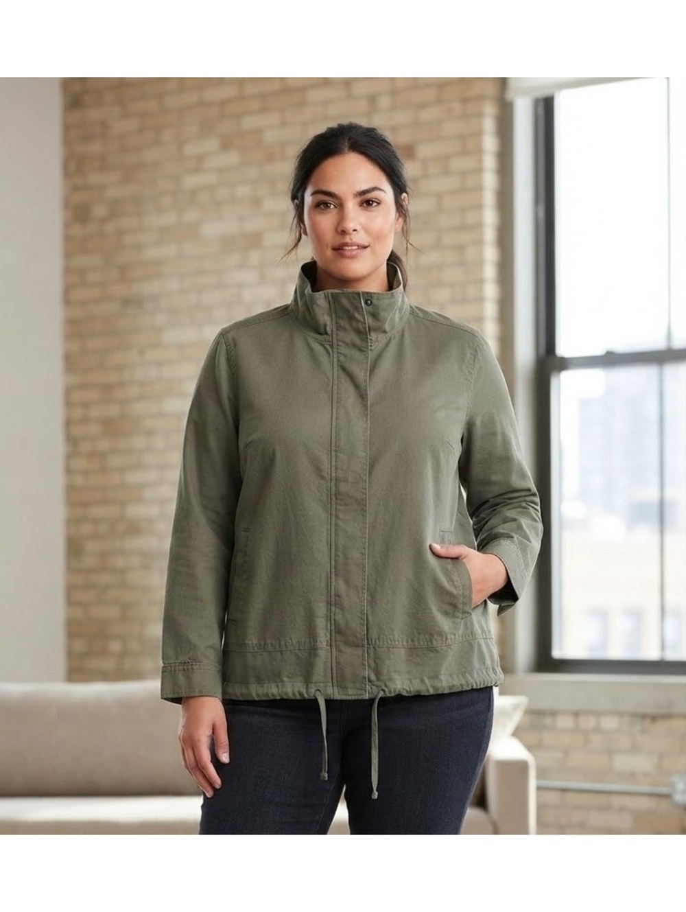 Eileen Fisher Olive Green Cotton Jacket Size XL